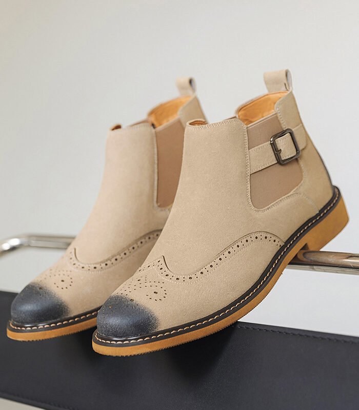 Mens Brogue Chelsea Leather Boots