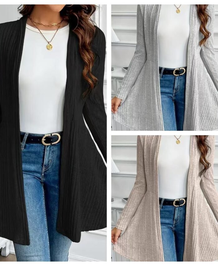 Women's Soft Brushed Ribbed Long Sleeve Open Cardigan