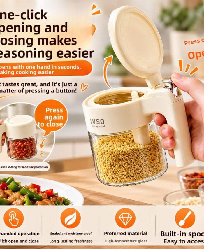 One-click opening and closing: Press the seasoning jar with one hand
