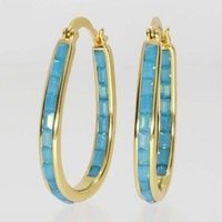 Electroplated Gold Geometric Sapphire Stone Large Earrings