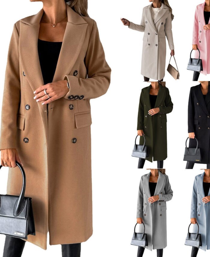 Womens Woolen Double-Breasted Coat