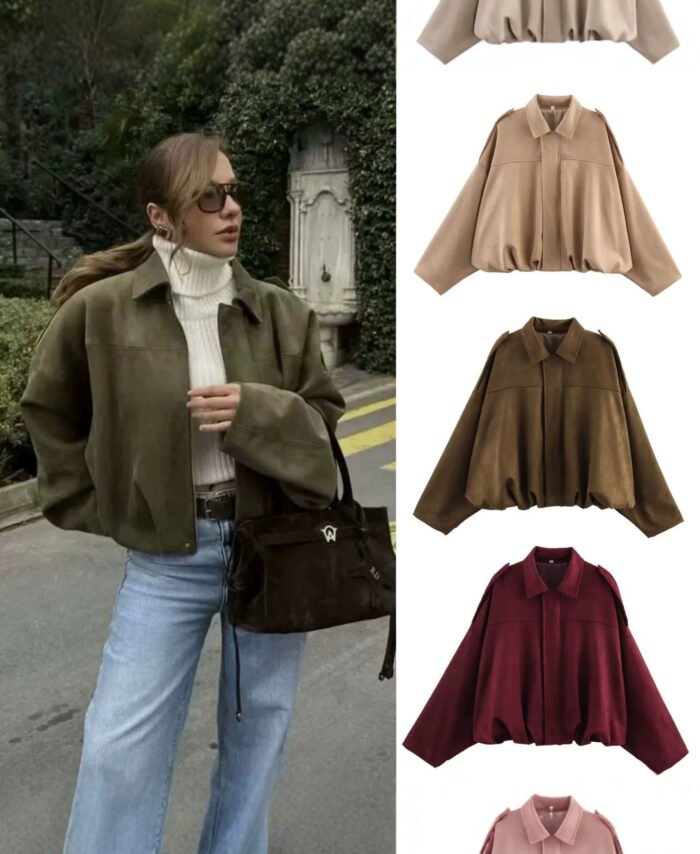 Women's Batwing Sleeve Zip-Up Polyester Jacket