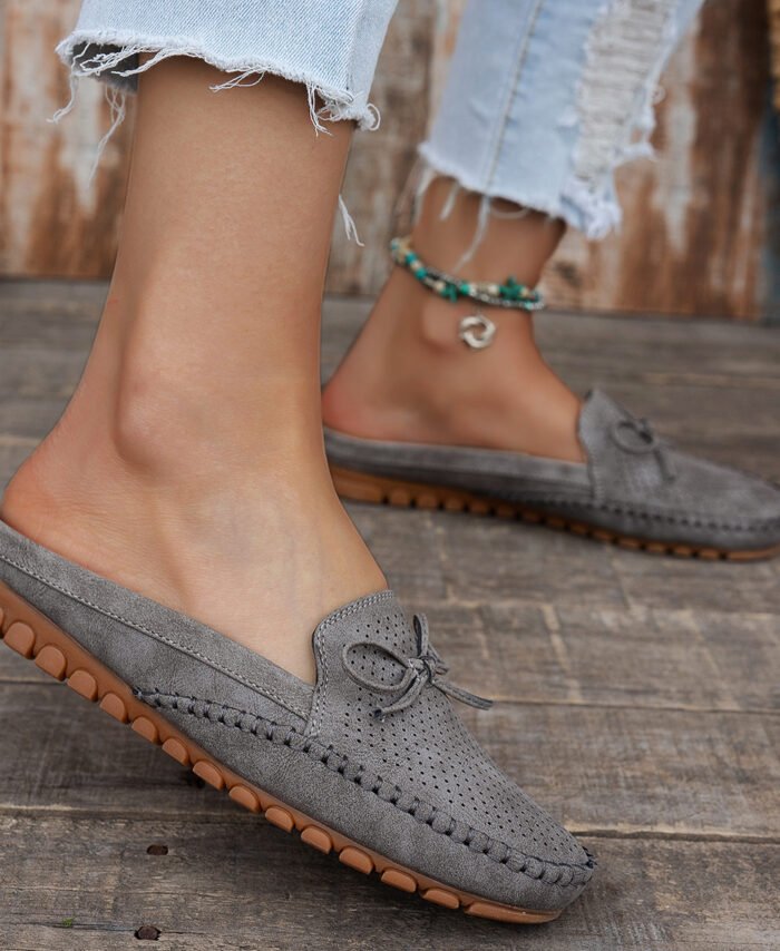 Women's Retro Stitching Flat Loafers PU Solid Color Round Toe Slip-On Shoes