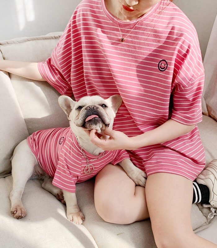 Korean Style Striped Cotton Biped Pet T-Shirt for Small Dogs and Cats