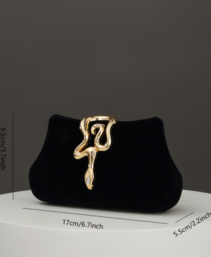 Women's Snake-Shaped Lock Velvet Chain Crossbody Evening Bag Clutch