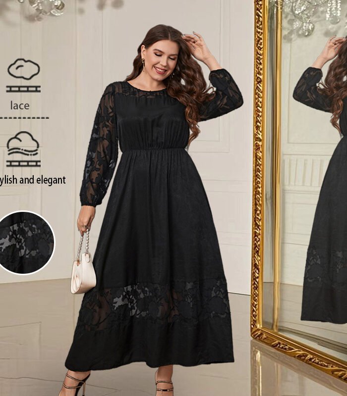 Plus Size Lace Long Sleeve Irregular Dress