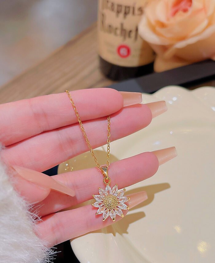 Vintage Sunflower Pendant Titanium Steel Necklace for Women