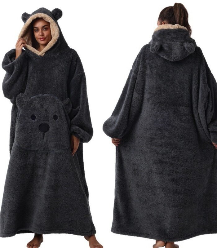 Bear Hoodie Blanket Flannel Thick Loose Warm Loungewear
