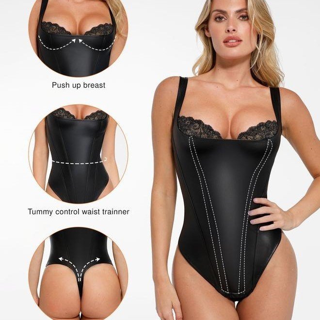 Womens Lace Deep V Neck Body Shaping Bodysuit