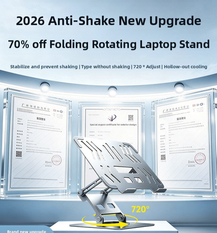 720° Rotatable Aluminum Laptop Stand Adjustable Height Anti-Shake Ventilated Holder for Up to 17.3 inch Devices