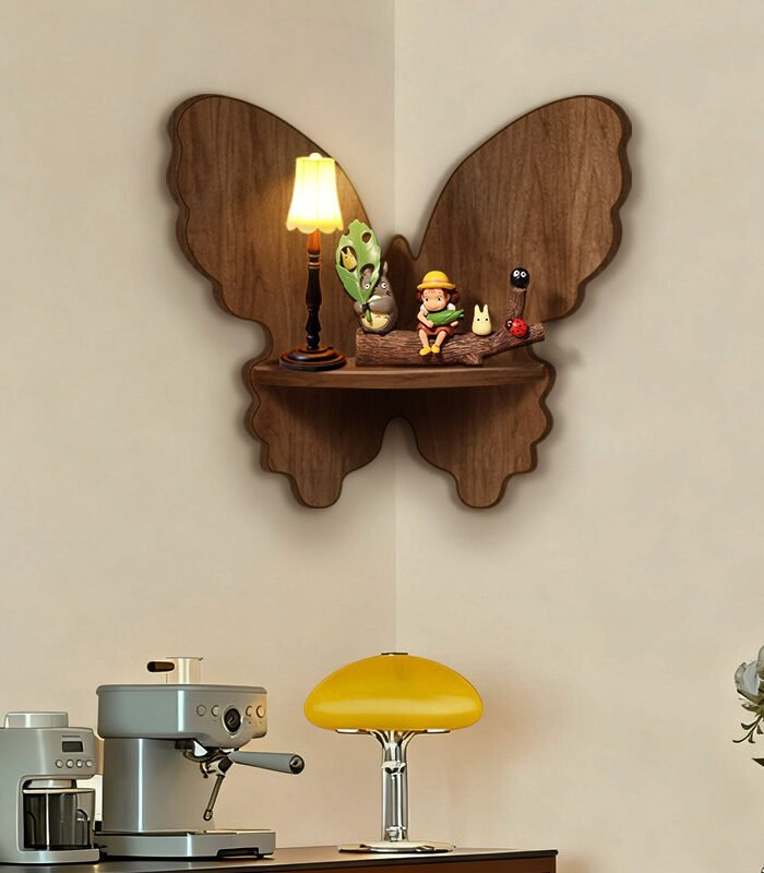 Vintage Butterfly Corner Wall Shelf Display Rack for Collectible Figures