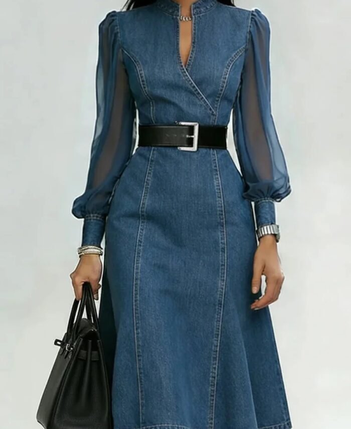Long-sleeve denim dress