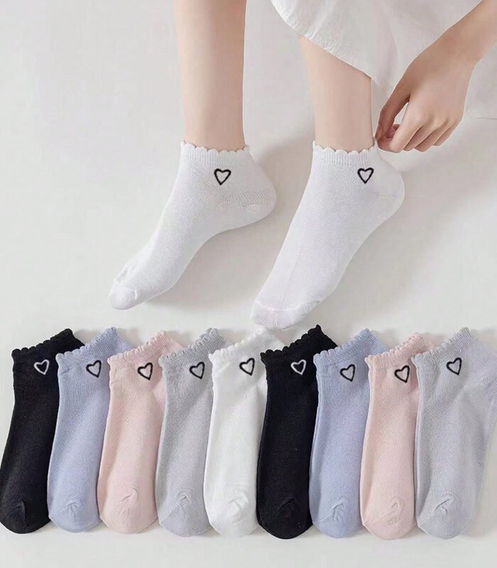 Women's Breathable Anti-Slip Polyester Lace Short Socks Solid Color
