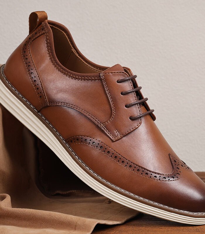 Mens Breathable Slip-On Brogue Leather Shoes