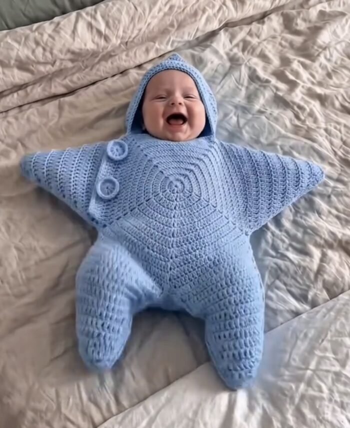 Handmade Crochet Baby Sleeping Bag Starfish Design