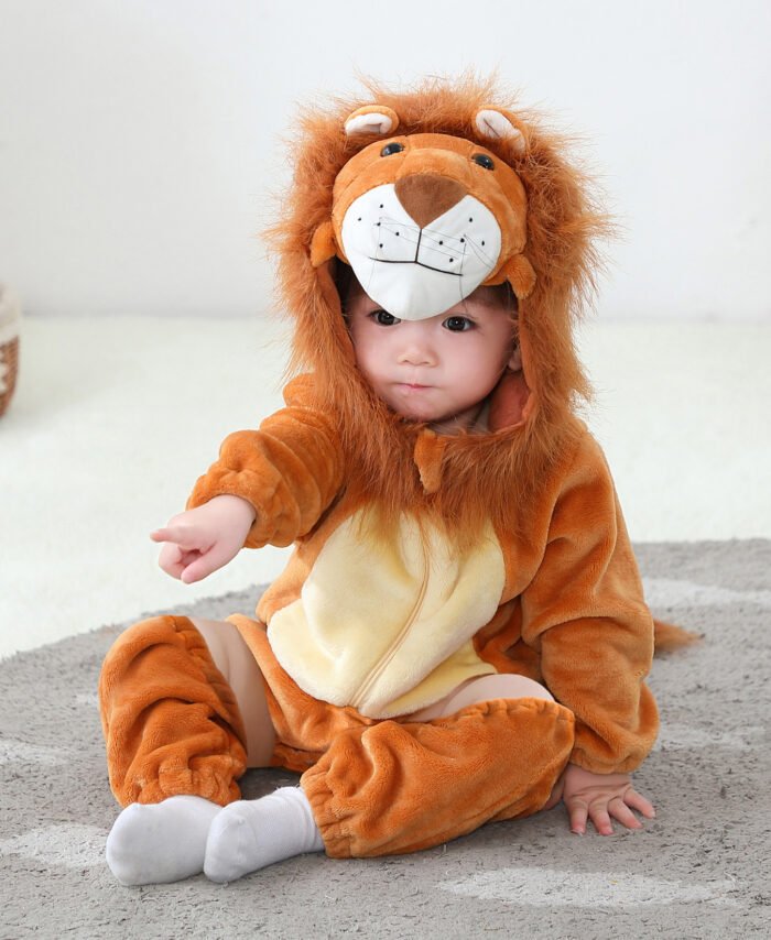Lion Hooded Flannel Baby Romper