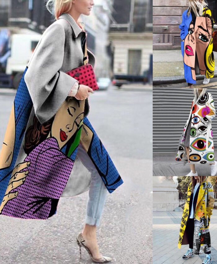 New 2027 European and American Autumn Foreign Trade Women's Clothing Ebay Amazon New Long-Sleeve Lapel Coat Printed Woolen Coat