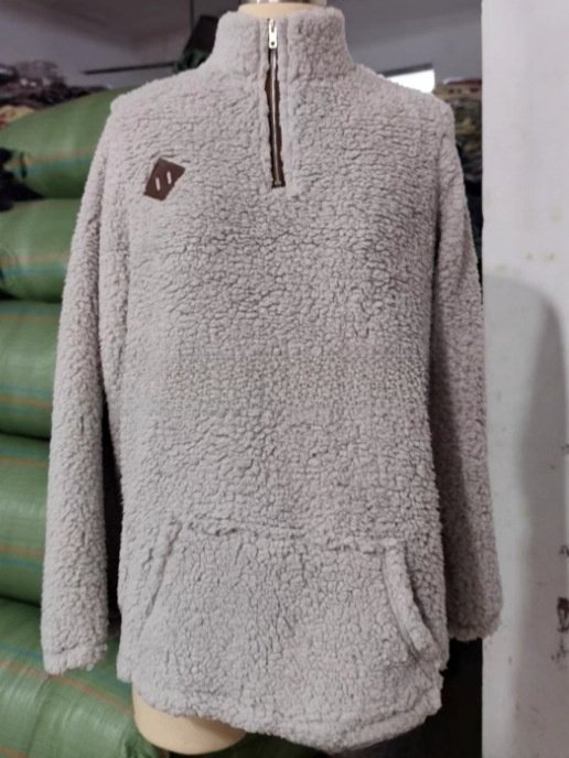 Women Solid Color Plush Half-Zip Pullover Sweatshirt
