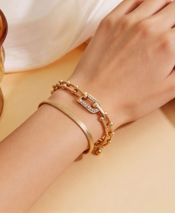 Women's Geometric U-Shape Gold Plated Bracelet