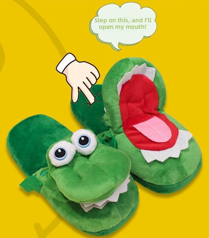 Cartoon Animal Open Mouth Plush Cotton Slippers Non-Slip Winter Warm Home Footwear